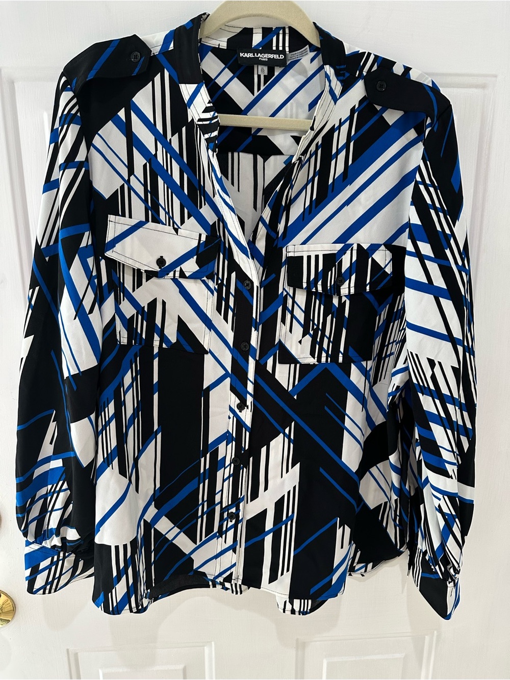 Karl Lagerfeld Black, Blue & White Geometric Button-Down Shirt